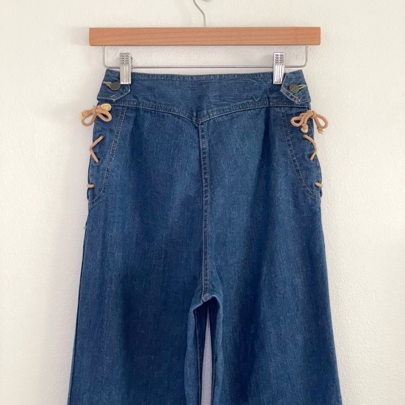 Vintage 70s Daddy’s Money Jeans Lace Up Side High Waist Wide Leg Flare Juniors 7 - Picture 5 of 10